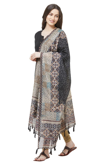 Black Color Aztec Print Chanderi Silk Dupatta